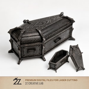 Gothic Coffin Box SVG for Laser Cutting, 3mm Halloween Candy Box and Jewelry Storage