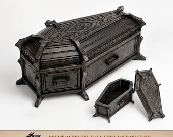 Gothic Coffin Box SVG for Laser Cutting, 3mm Halloween Candy Box and Jewelry Storage