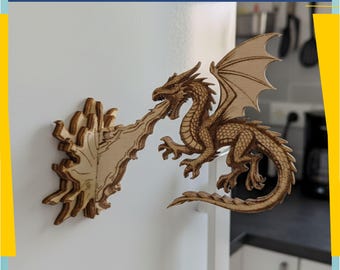 Dragon Fridge Magnet SVG | Laser Cut Scrap Wood Project | 3mm Plywood Template