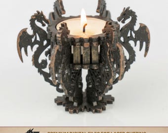 Gothic Dragon Candle Holder SVG | Laser Cut Tealight Lantern File