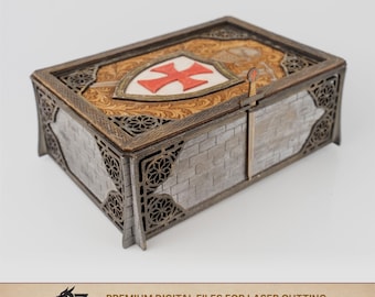 Templar Box SVG | Laserskuren skattkista, D&D tärningshållare (digital nedladdning)