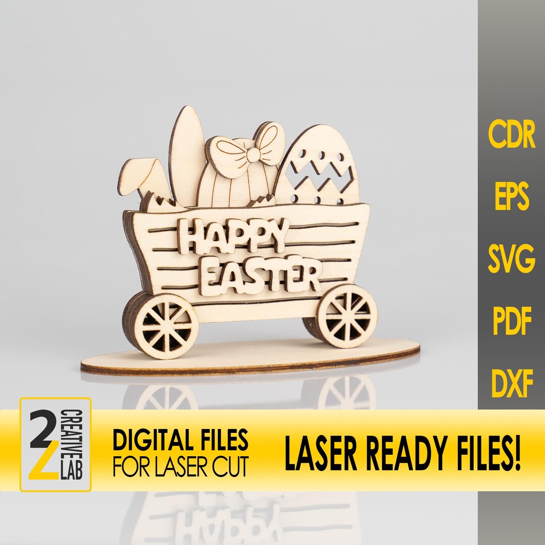 Happy Easter Svg | 3D Layered Laser File of a Cart With Easter Eggs and ...