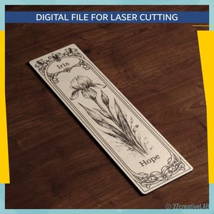 Victorian Iris Wooden Bookmark SVG | Engraved Floral Laser Cut File | Botanical Bookmark Design