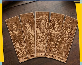 Greek Mythology Bookmark SVG Bundle | Laser Cut Bookmark Files | Zeus Athena Medusa Hades Dionysus