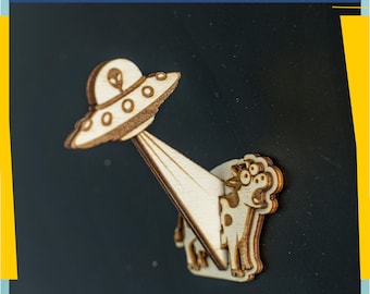 UFO Cow Abduction Magnet SVG | Laser Cut File 3mm Wood (digital download)