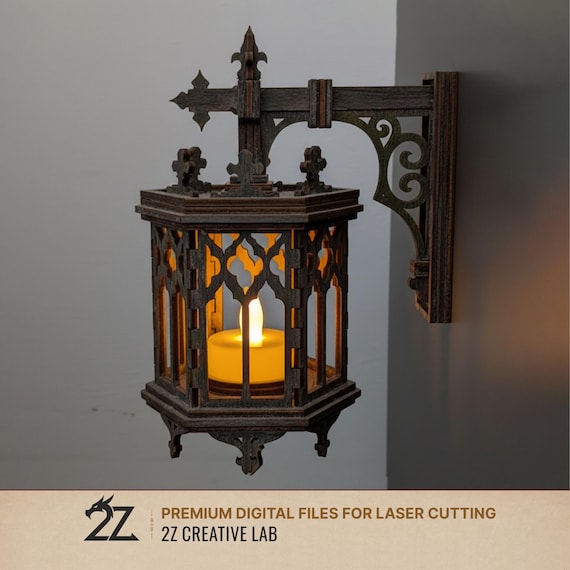 Gothic Wall Lantern SVG for Laser Cut | Magnetic LED Candle Holder | Medieval Wall Sconce