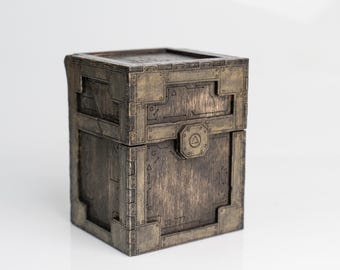 Industrial Deck Box 100 Cards with Sleeves, Sci Fi Wooden Card Holder with Magnetic Lid