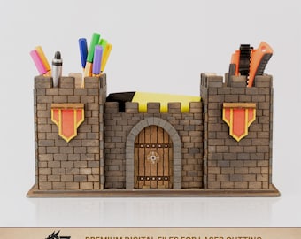 Laser cut file Medieval castle desk organizer model | Storage rack pen holder | 3mm SVG