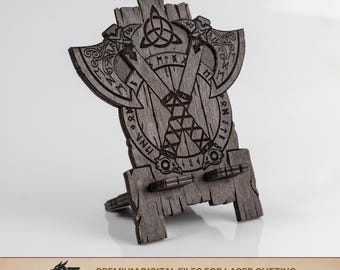 Viking telefoonstandaard SVG | Noors bijlontwerp | Lasergesneden telefoonhouderbestanden