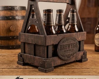 6-Pack Beer Holder Laser Cut File | Vintage Industrial Bottle Carrier SVG for 4mm