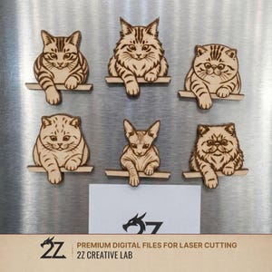 Cat Note Holder Magnets SVG for Laser Cutting, Set of 6 Layered Fridge Magnet
