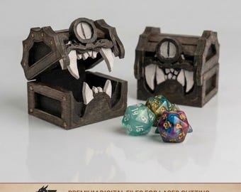 Nano Mimic Chest SVG | Tiny RPG Dice Holder Laser Cut File, Monster Treasure Box