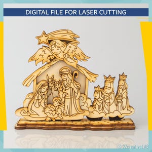 Christmas Laser Cut File – 3D Nativity Barn Scene with Baby Jesus, Mary, Joseph and the Wise Men