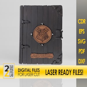 File tagliati al laser SVG Scatola del libro / Emblemi simbolici della casa di Harry fan Art