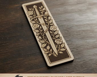 Sword & Roses Bookmark SVG | Gothic Engraved Laser Cut File for Wood, Glowforge Template