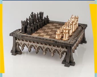 Laser Cut Chess Board File | Gothic Fantasy Set SVG for Laser Cutting