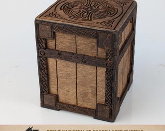 Viking Celtic Fantasy Card Box SVG | Laser Cut Wooden Storage Chest for DnD Players