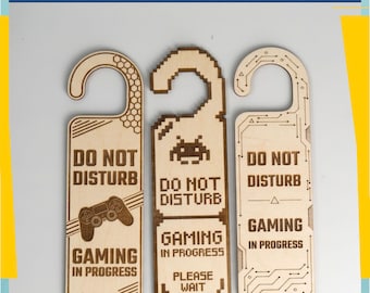 Gaming Door Hanger SVG Bundle, Do Not Disturb Sign, Laser Cut Gamer Room Decor