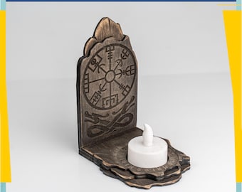 Viking Tea Light Holder SVG | Vegvisir Norse Altar Laser Cut File | Ritual Candle Stand