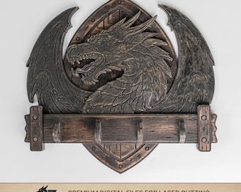 Dragon Key Holder SVG, Gothic Key Rack, Laser Cut Fantasy Wall Decor