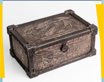 Wooden Dragon Jewelry Box | Laser Cut Fantasy Keepsake Box or Gothic Medieval Dice Storage