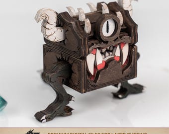 Horned Nano Mimic Chest SVG | Tiny Monster Dice Holder Laser Cut svg File