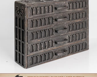 Gothic Apothecary Cabinet SVG | Laser Cut File for Dark Academia Drawer Organizer