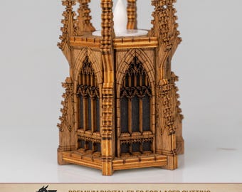Gothic Candle Holder SVG | Cathedral Lantern Laser Cut File | Medieval Tealight Decor