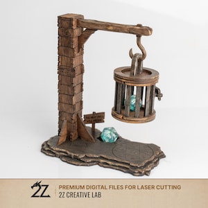 Dice Jail SVG Laser Cut File, Gallows Holder for DND with Removable Cage