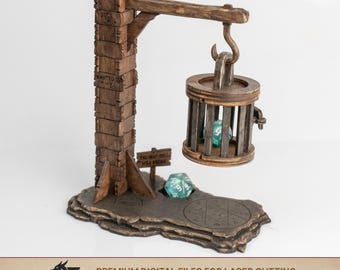Dice Jail SVG Laser Cut File, Gallows Holder for DND with Removable Cage