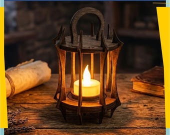 Laser Cut Lantern SVG | Arcane LED Candle Holder with Insert Base