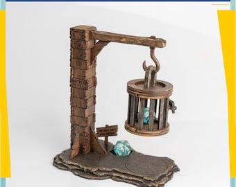 Dice Jail SVG Laser Cut File, Gallows Holder for DND with Removable Cage