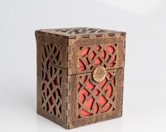 Celtic Deck Box 100 Cards with Sleeves, Wooden Card Holder with Magnetic Lid