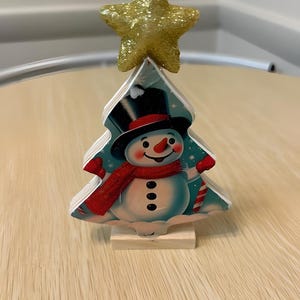Cheerful Snowman Wooden Tree Decor for Christmas