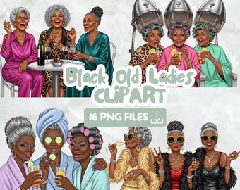 Black Grandma Clipart PNG: Sassy Senior Ladies Collection (Digital Download