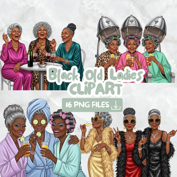 Black Grandma Clipart PNG: Sassy Senior Ladies Collection (Digital Download