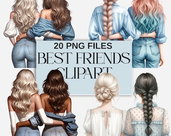 Imágenes prediseñadas de amigas con estilo, ilustraciones PNG de chicas (descarga digital)