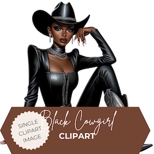 Glam Black Cowgirl Clipart: Western PNG Illustration (Digital Download)