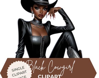 Glam Black Cowgirl Clipart: Western PNG Illustration (Digital Download)