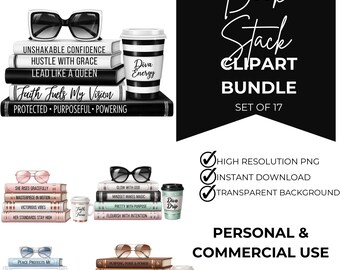 Book Stack Clipart Bundle, Cozy Book Clipart, Digital Stickers for Reading, Journaling, Scrapbooking, Aesthetic Designs