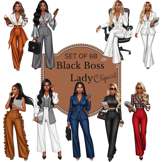Black Boss Lady Clipart Bundle: Empowering PNG Graphics (Digital Download)