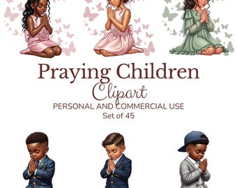 Praying Children Clipart, Christian Illustrations (Digital Download)