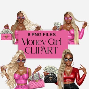 Black Girl Money Clipart, Hustler Girl PNG, Boss Babe Clipart, Urban Black Woman, Melanin Magic Art, Girl with Cash, Boss Lady PNG,