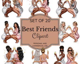 Diva Besties Clipart: Fashion Girls PNG Bundle (Digital Download)