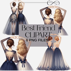 Best Friends Clipart, Besties Clipart, Soul Sisters PNG, Soul Sisters Clipart, Blonde and Brunette Friendship, BFF Girl Illustration