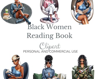 Clipart de mujeres negras leyendo: Amante de los libros (descarga digital)