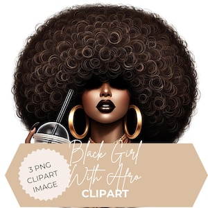 Black Girl Clipart, Black Girl With Afro Clipart, Big Hair Afro Black Girl, Beautiful Black Woman PNG, Digital Download, Black Girl Graphics