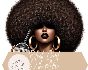 Afro Black Girl Clipart: Glam PNG Graphics (Digital Download)