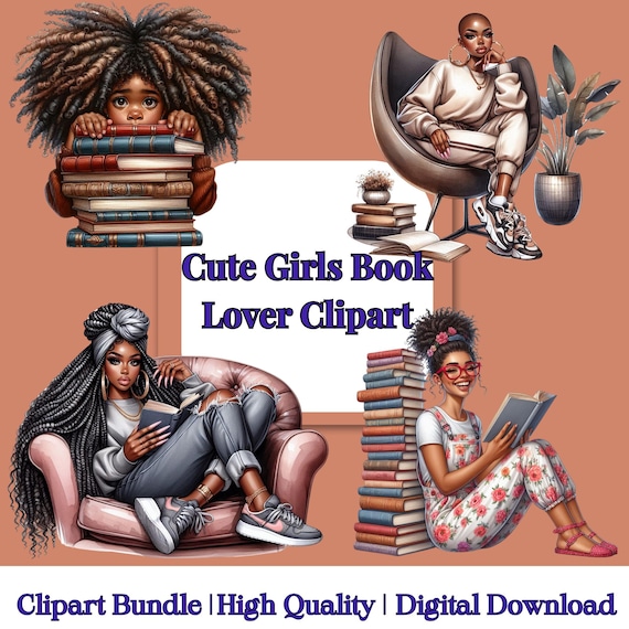 Black Woman Book Lover Clipart: Cozy Reading PNG (Digital Download)