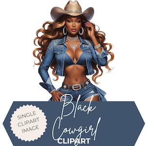 Black Cowgirl Clipart: Rhinestone Western Fashion PNG (Digital Download